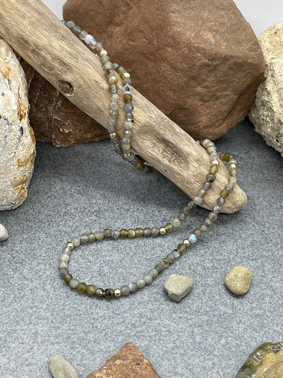Thumbnail: 14K brGray Labradorite Gold bead necklace
