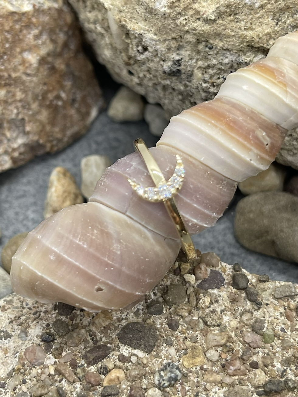 Thumbnail: 14K Diamond Crescent moon ring