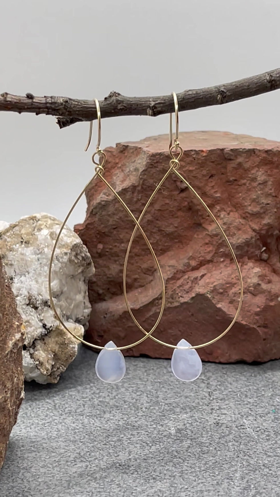 Thumbnail: 14K Blue Chalcedony hoop earring