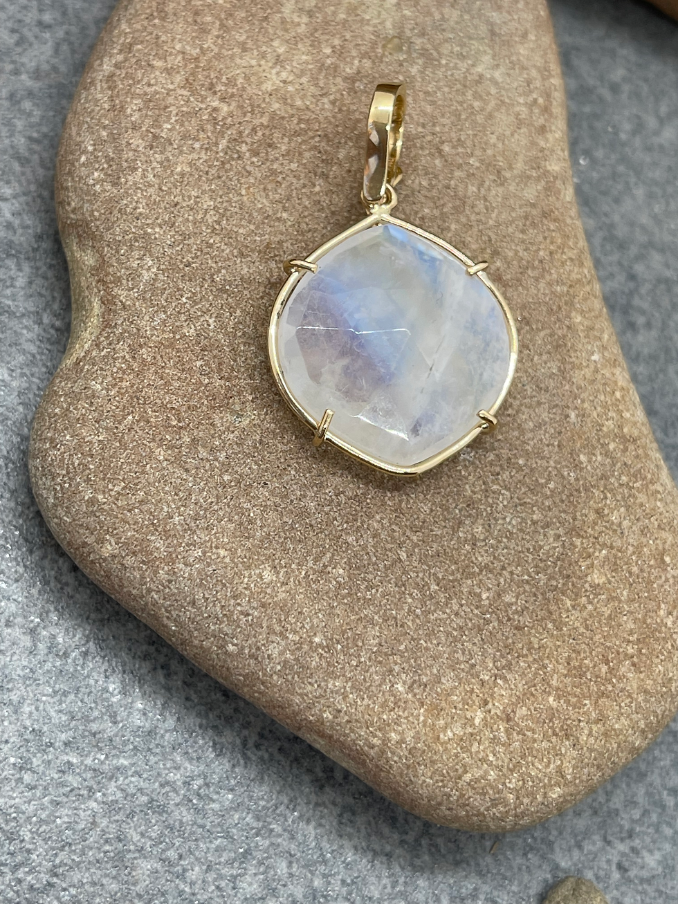 Thumbnail: 14K Rainbow Moonstone Lantern pendant
