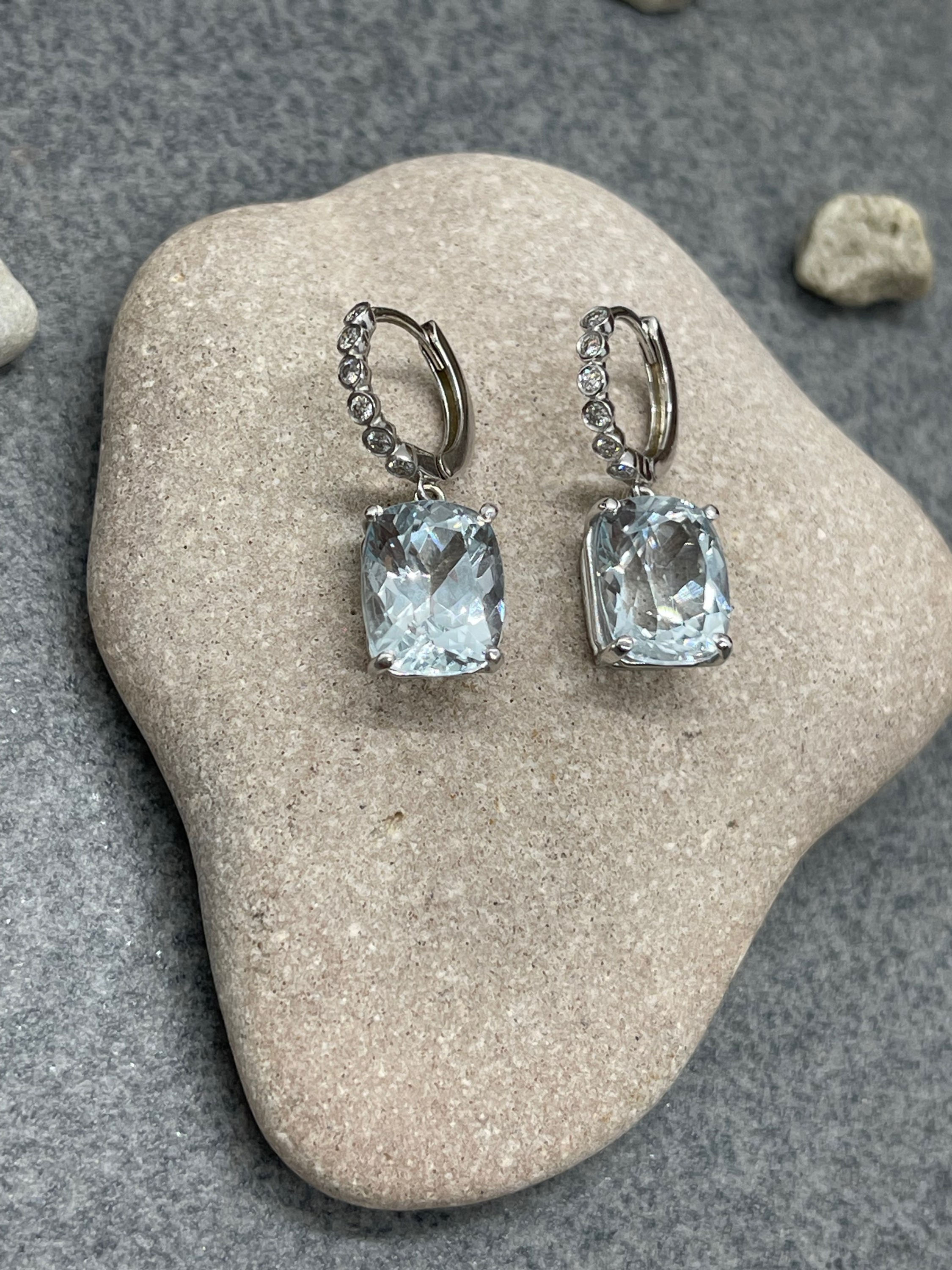 14K Blue Topaz Diamond drop earring