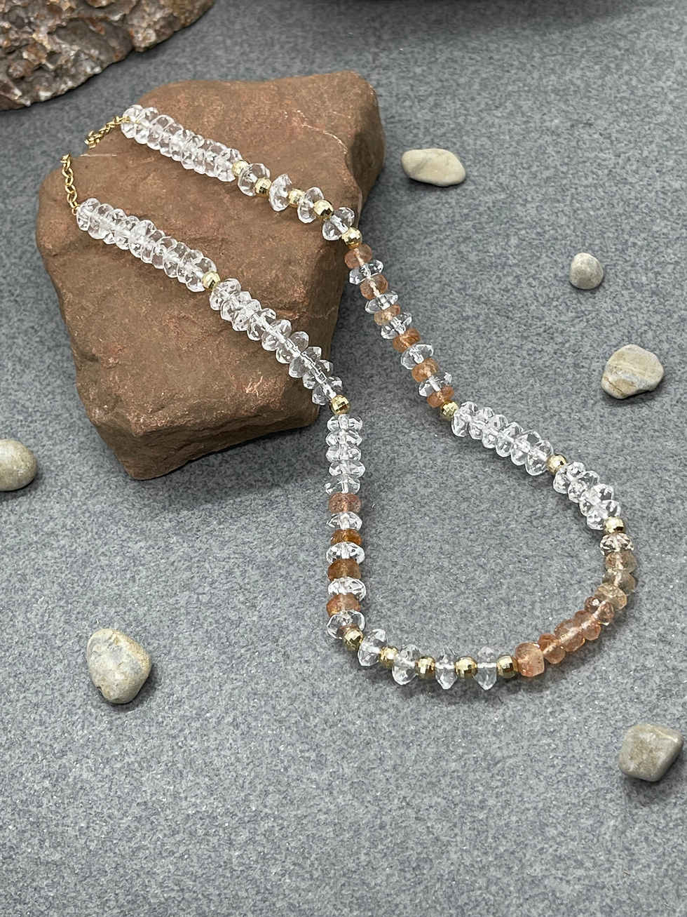 Thumbnail: 14K Sunstone Rock Crystal Gold bead chain necklace