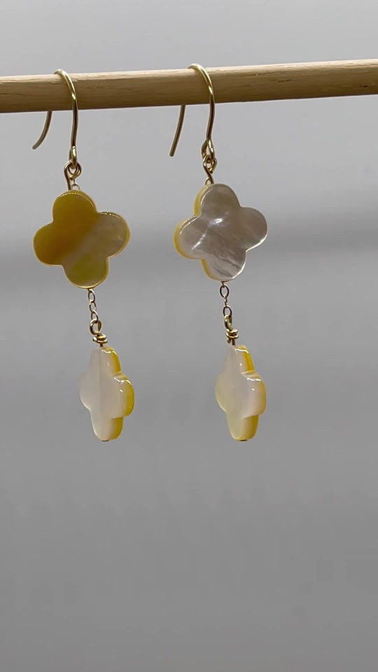 Thumbnail: 14K Mother of Pearl Double Clover chain dangle earring
