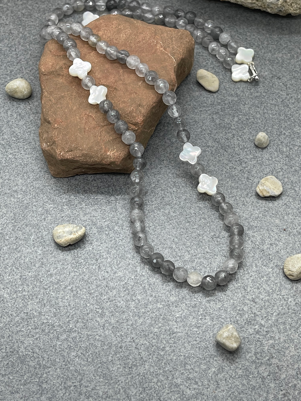 Thumbnail: 14K Labradorite Mother of Pearl Clover necklace