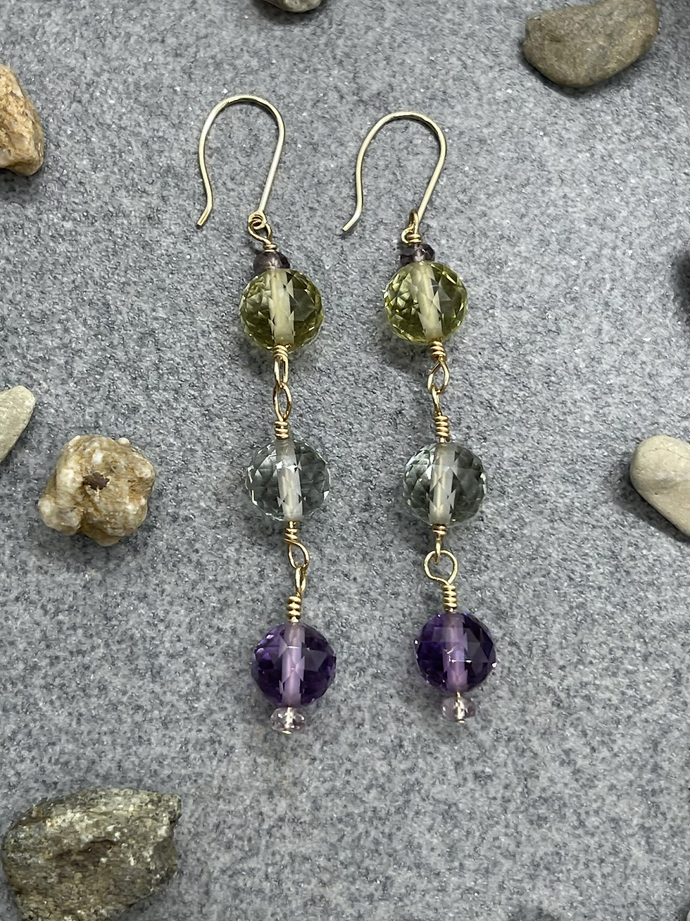 Thumbnail: 14K Quartz mix color Spinel dangle hook earring