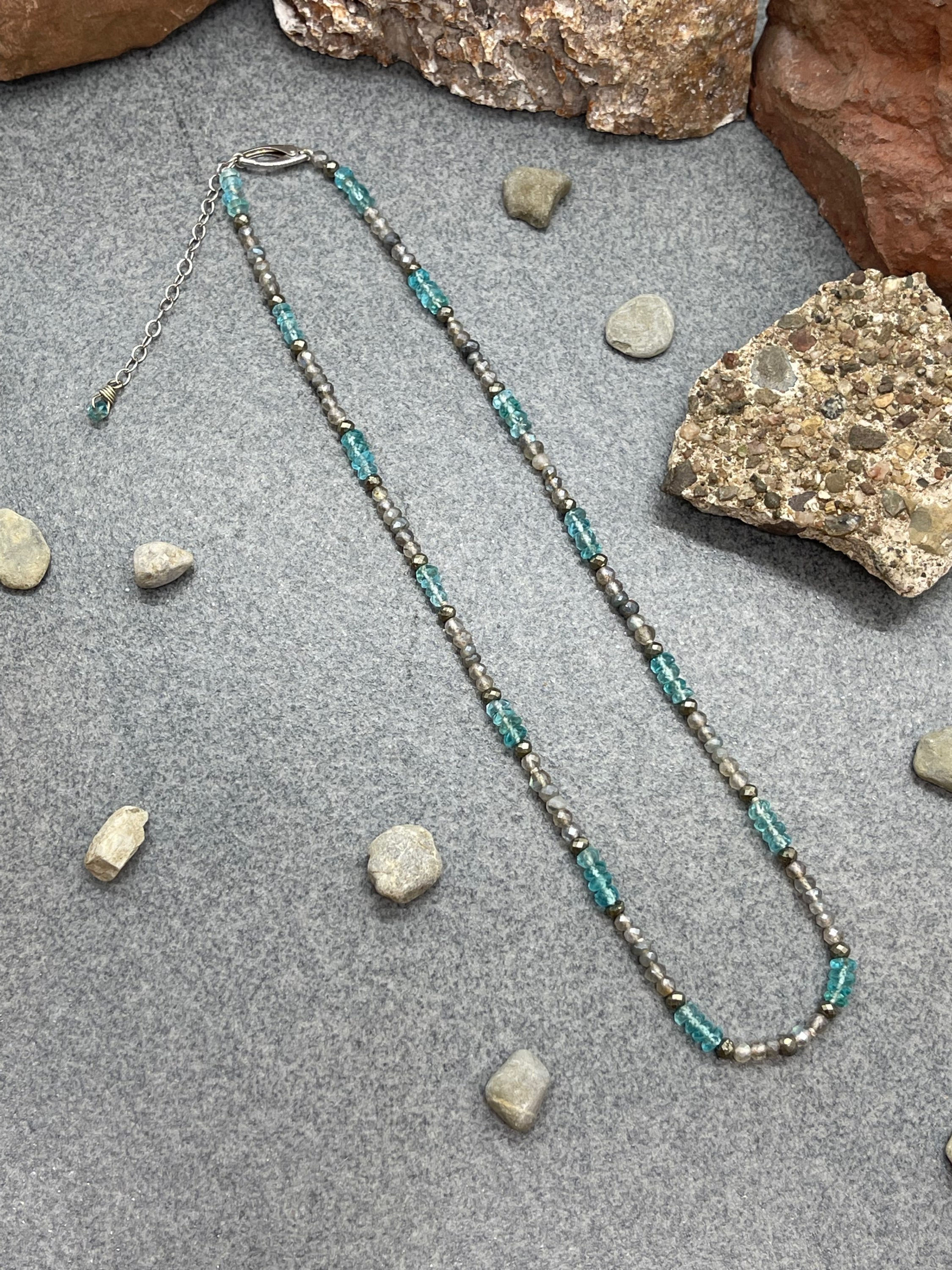 14K Apatite Labradorite Pyrite choker necklace
