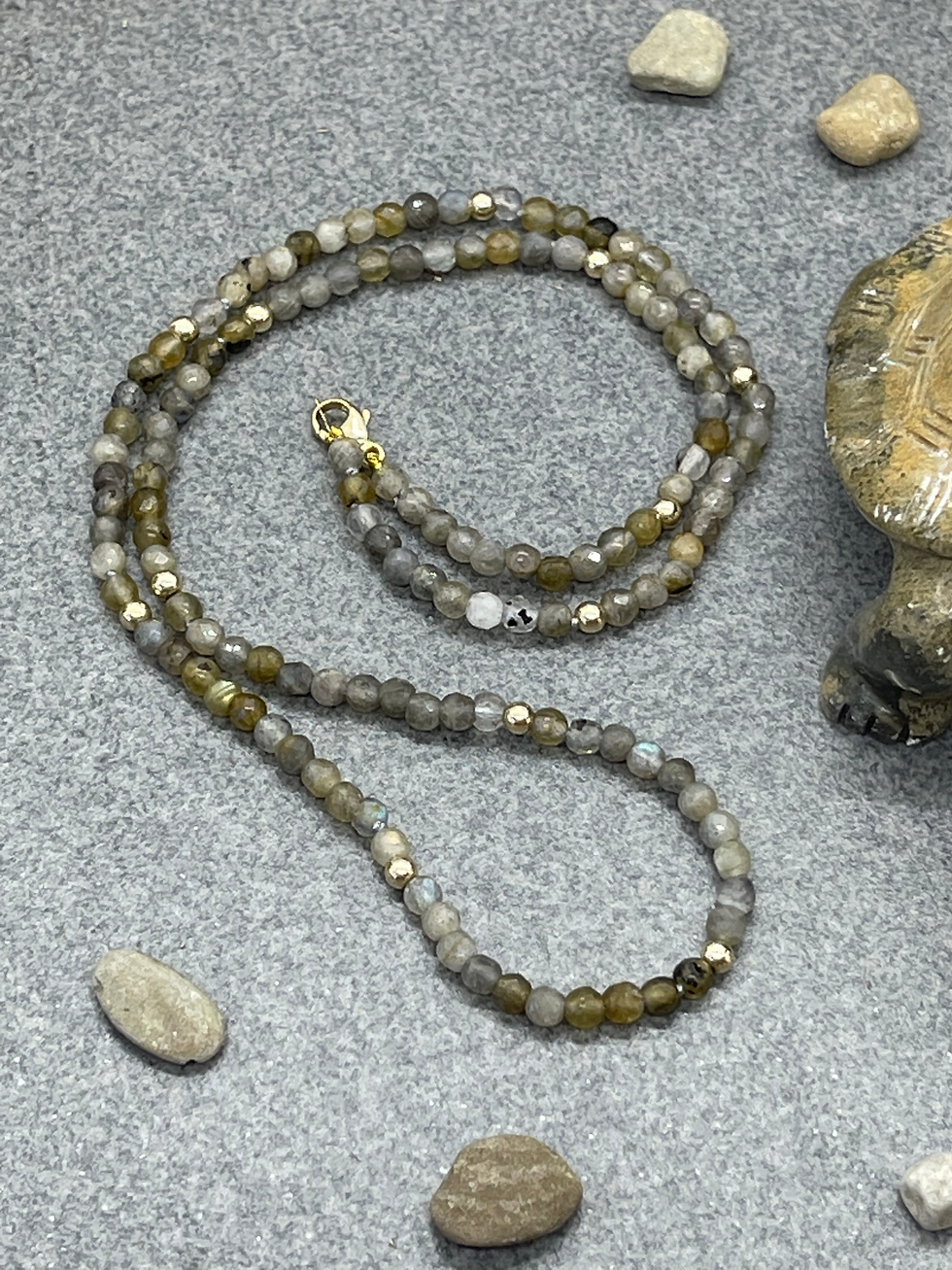 Thumbnail: 14K brGray Labradorite Gold bead necklace