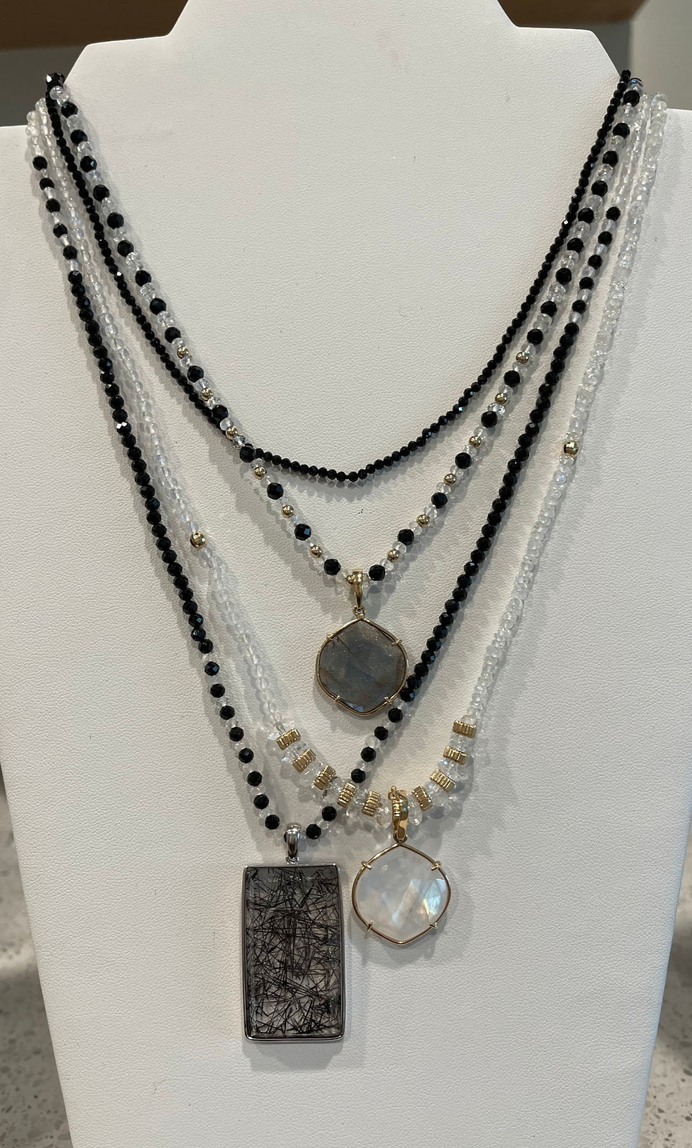 Thumbnail: 14K Black Spinel Moonstone Gold bead necklace