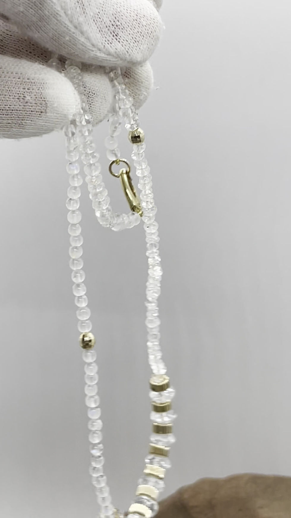 Thumbnail: 14K Moonstone Rock Crystal Gold Rondelle bead necklace