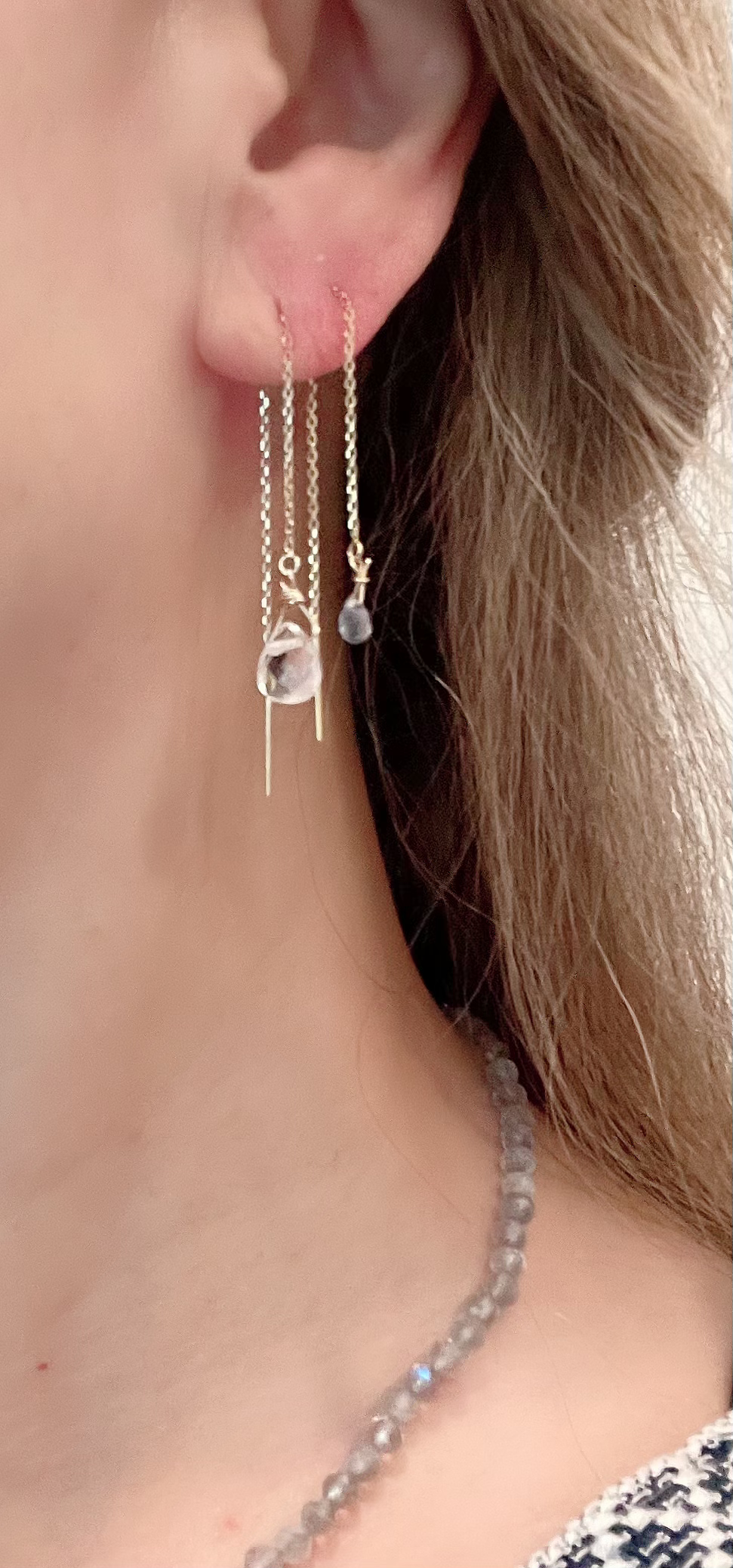 Thumbnail: 14K Rock Crystal chain threader earring