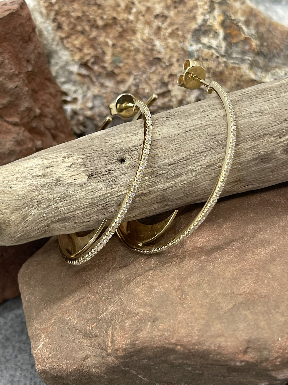 Thumbnail: 14K Crescent Moon Diamond hoop earrings