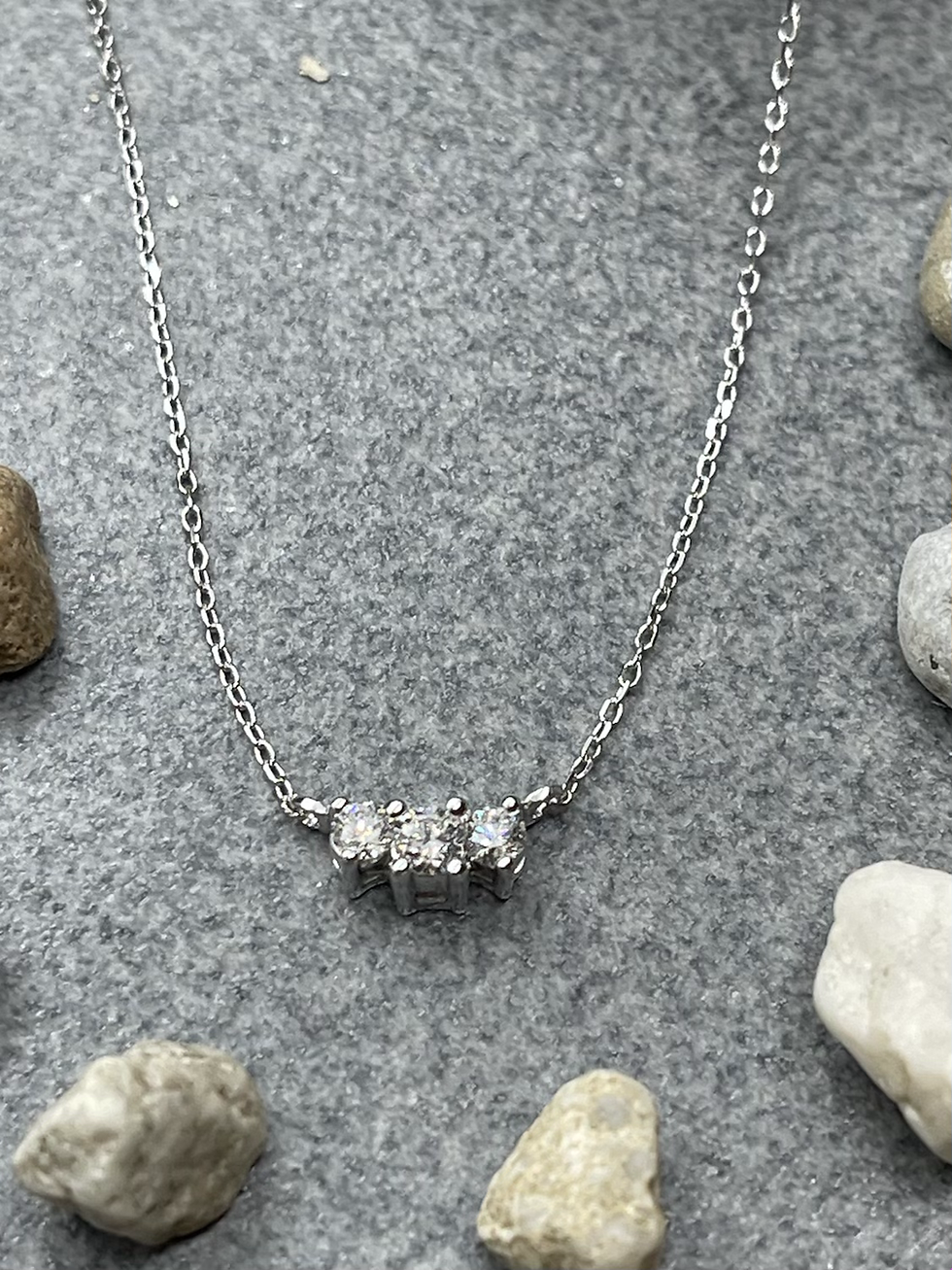 Thumbnail: 14K 3 Diamond cluster necklace