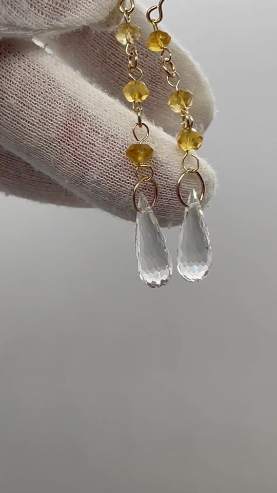 Thumbnail: 14K White Topaz & Citrine dangle earrings