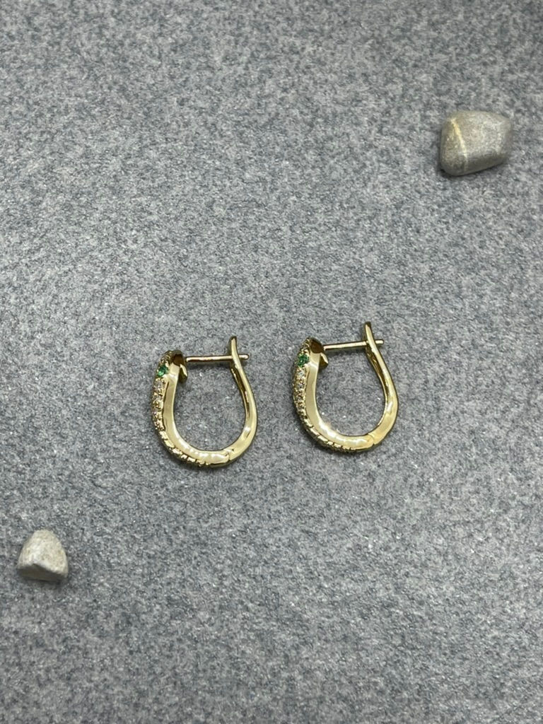 Thumbnail: 18KY Cobra Diamond Emerald huggie hoop earring