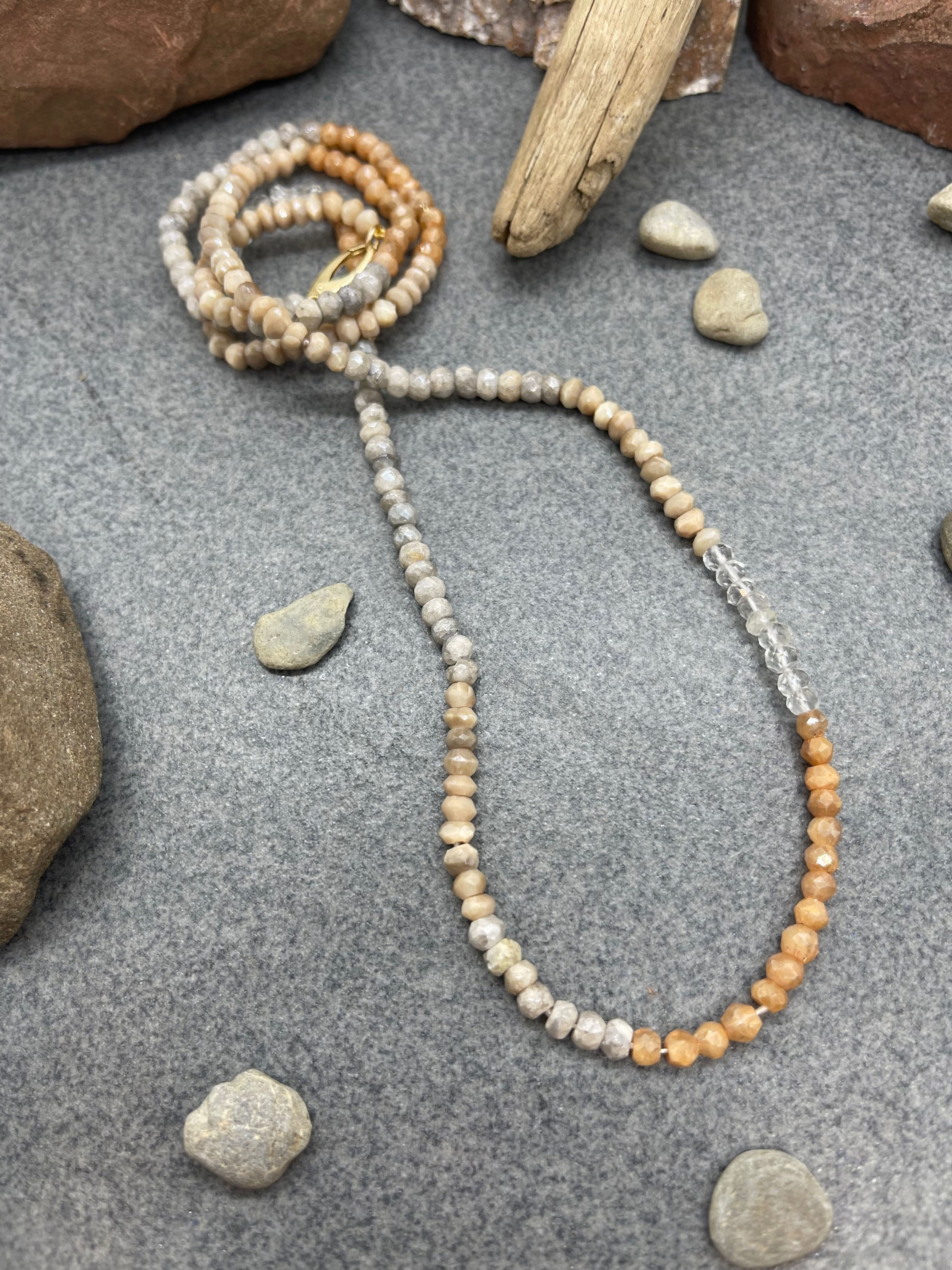 14K Moonstone Silverite White Topaz necklace