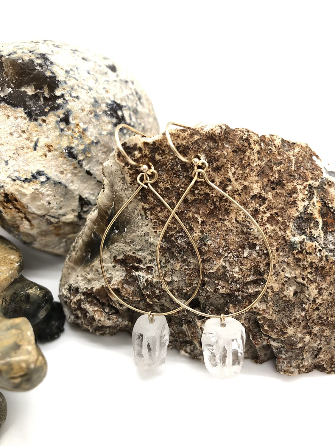14K Rough Rock Quartz hoop earring