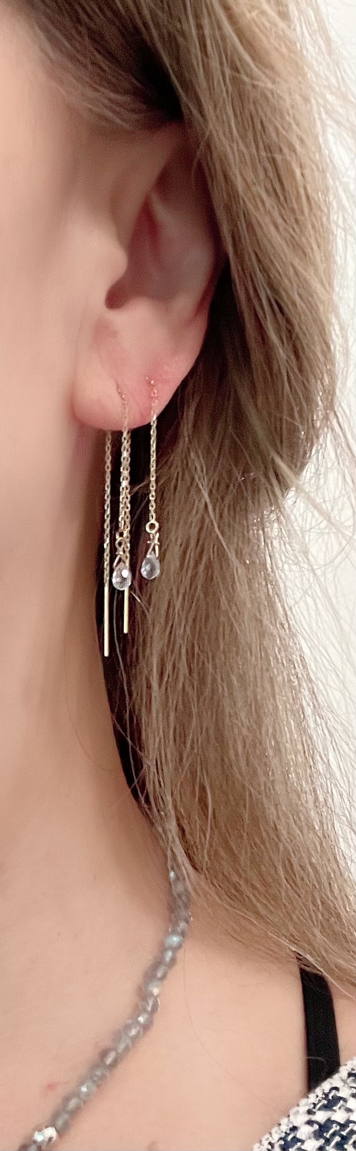 Thumbnail: 14K Orange Sapphire Briolette threader earring