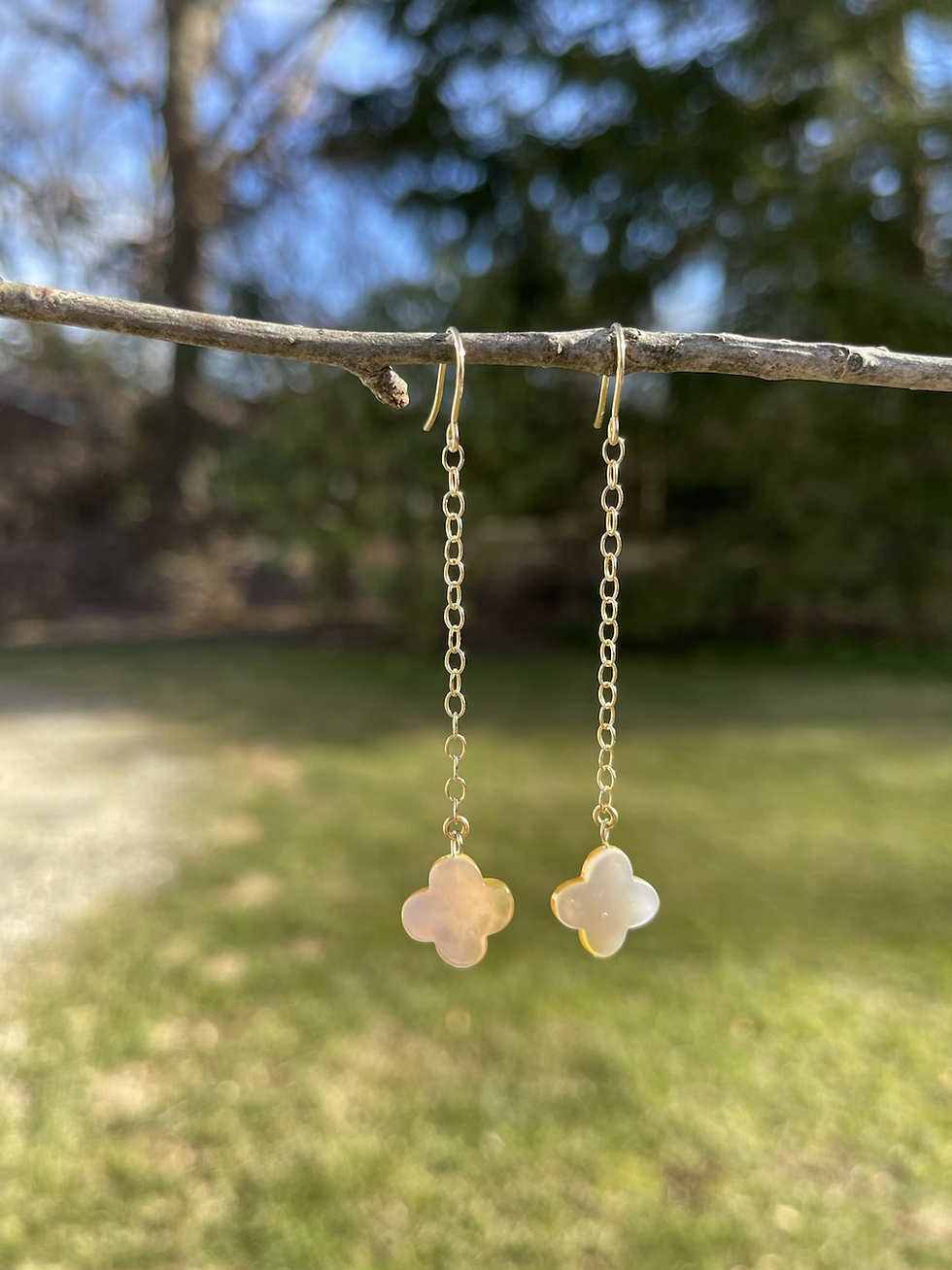 Thumbnail: 14K Mother of Pearl Clover chain dangle earring