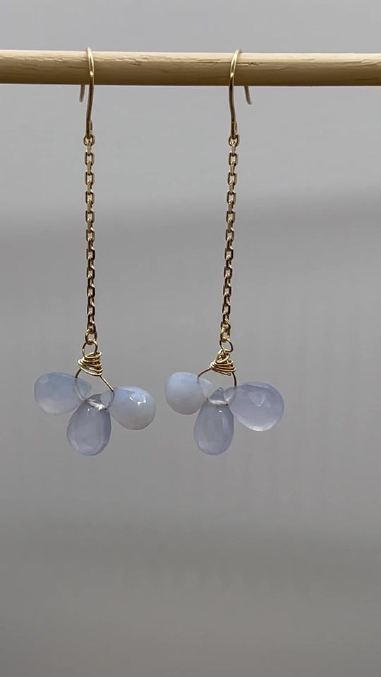 Thumbnail: 14K Blue Chalcedony chain drop earrings