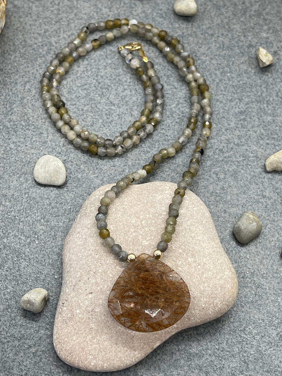 Thumbnail: 14K brGray Labradorite  Rutilated Quartz necklace