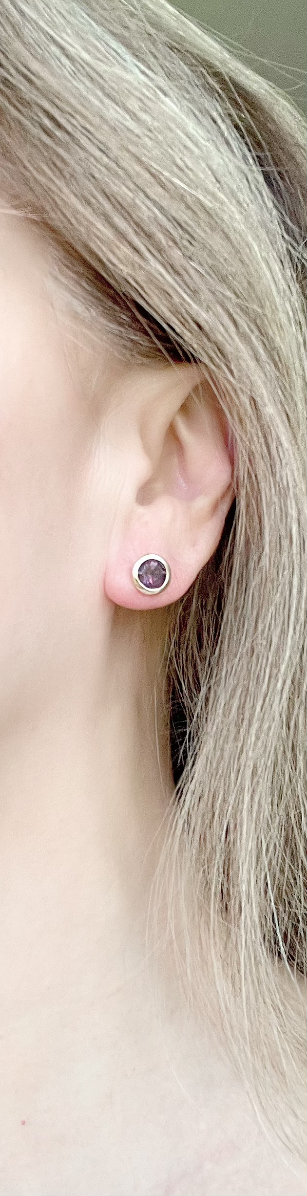 Thumbnail: 14K Dk Raspberry Garnet Martini  Bezel stud earring