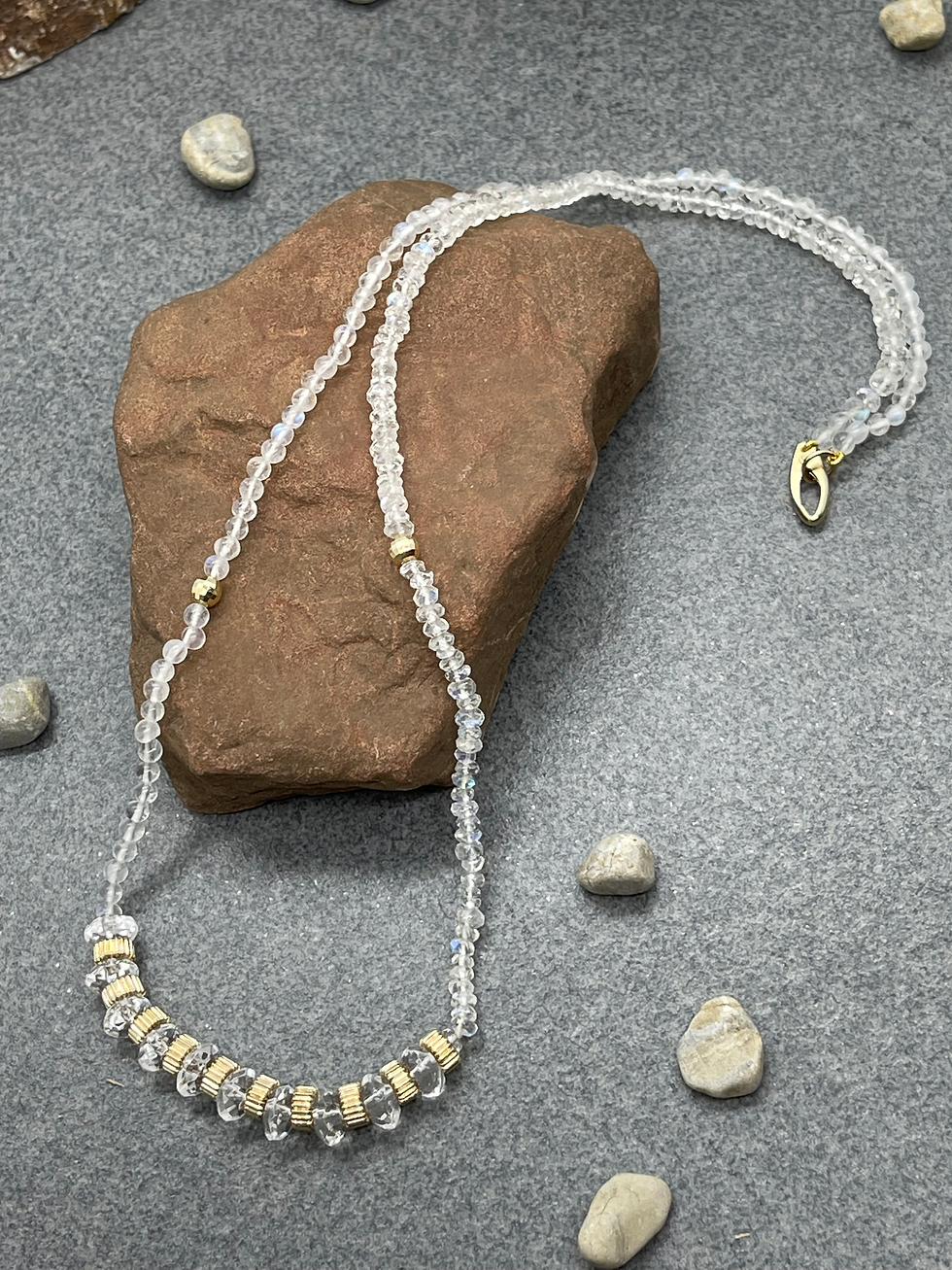 Thumbnail: 14K Moonstone Rock Crystal Gold Rondelle bead necklace