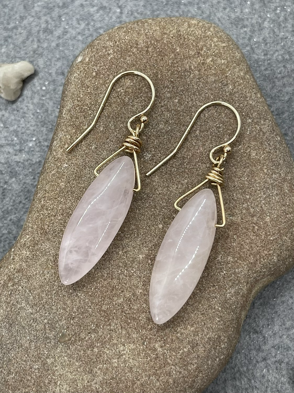 Thumbnail: 14KY Rose Quartz Marquis drop earring