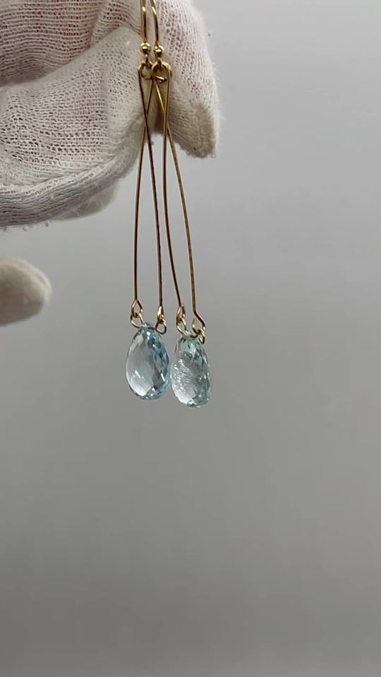 Thumbnail: 14K Aquamarine double wire drop earring