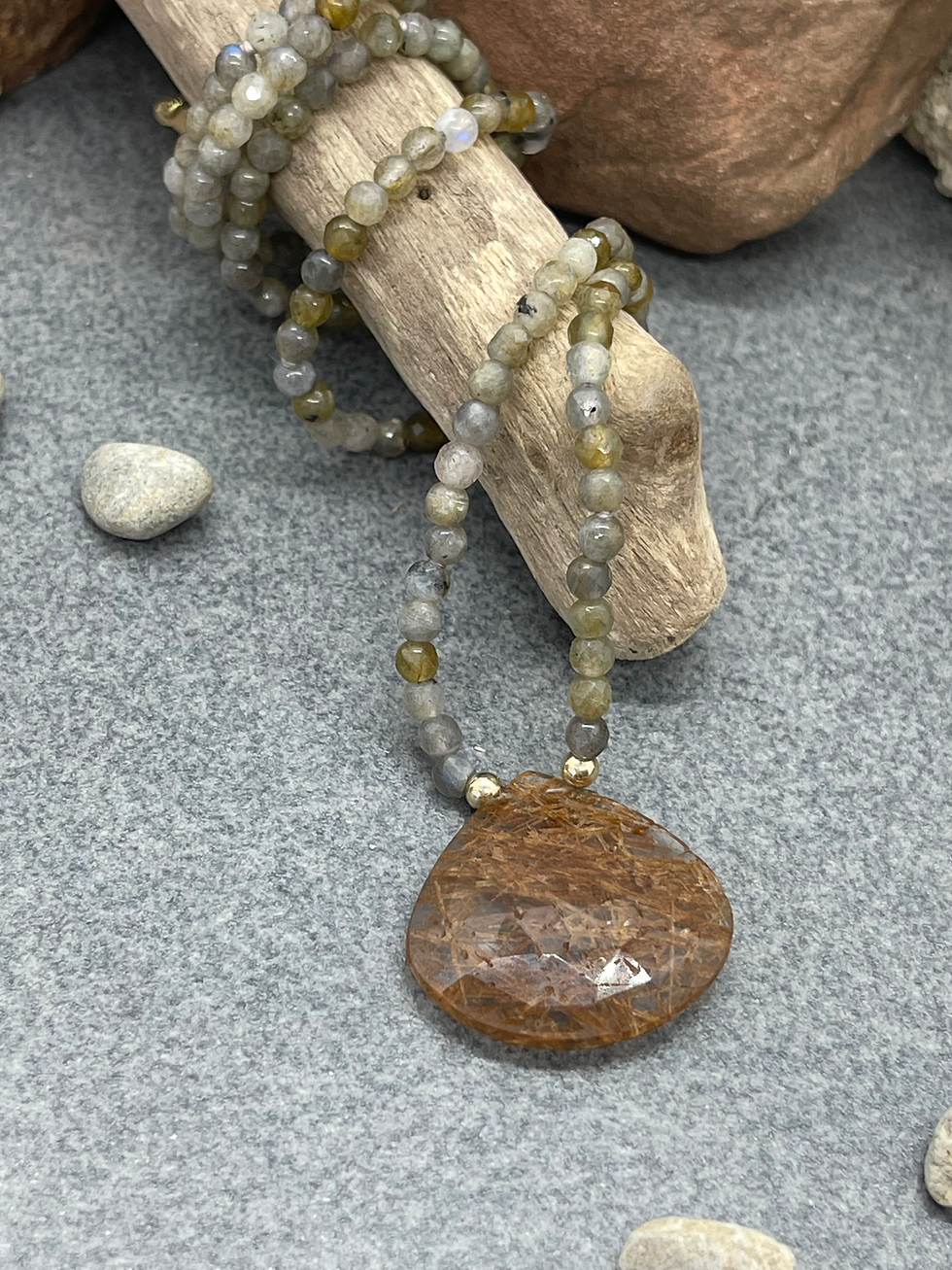 Thumbnail: 14K brGray Labradorite  Rutilated Quartz necklace