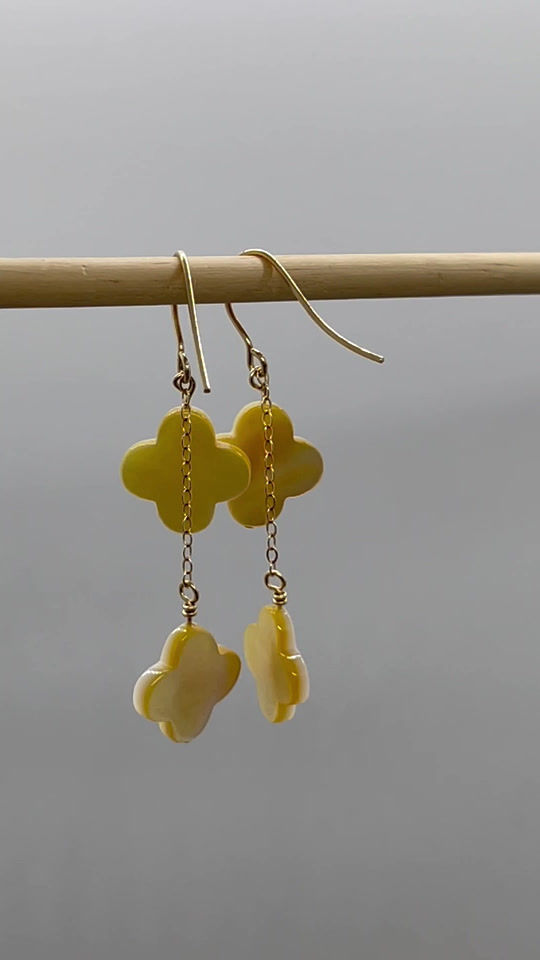 Thumbnail: 14K Mother of Pearl Double Clover chain dangle earring