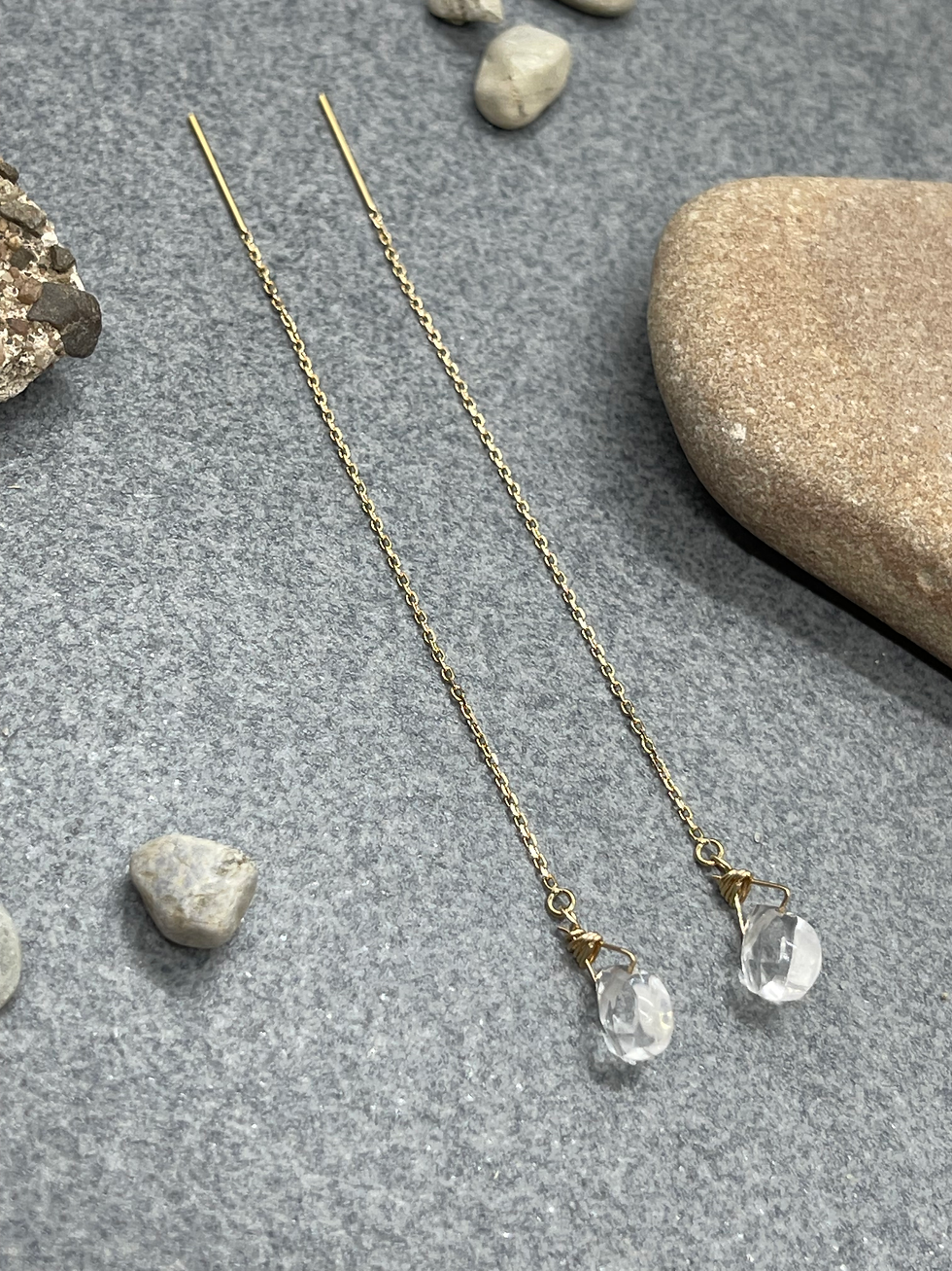 Thumbnail: 14K Rock Crystal chain threader earring