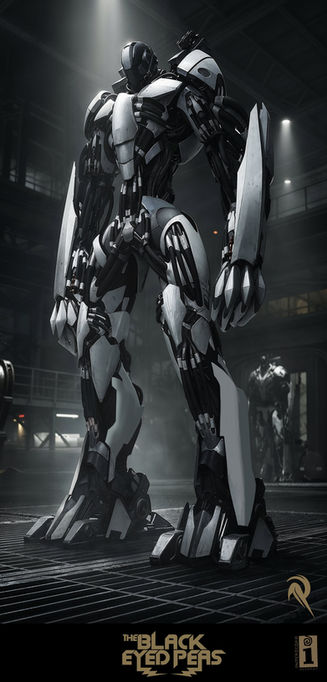 Large robot mechs designed by Rob McKinnon Sr for The Black Eyed Peas ‘Rock That Body’ and ‘Imma Be’ music videos