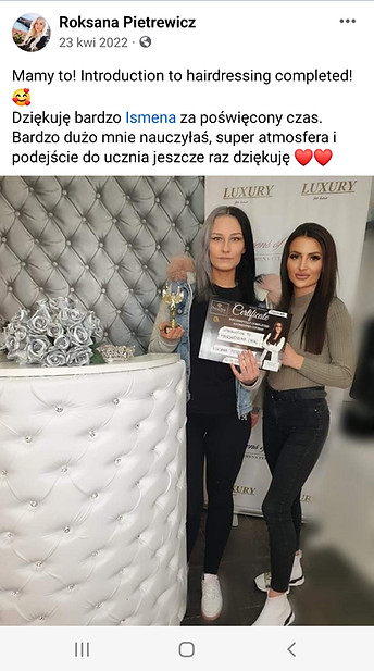 opinie kursantów opinion hair extension keratin treatment training hairdressing academy polska akademia fryzjerska w uk