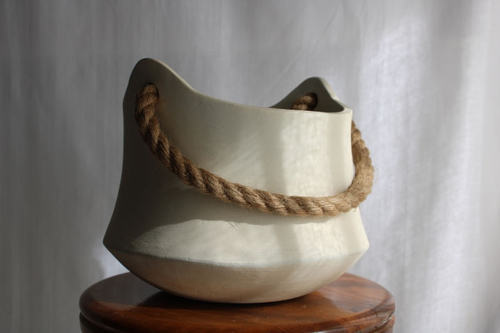 Handmade ceramic planter with rope