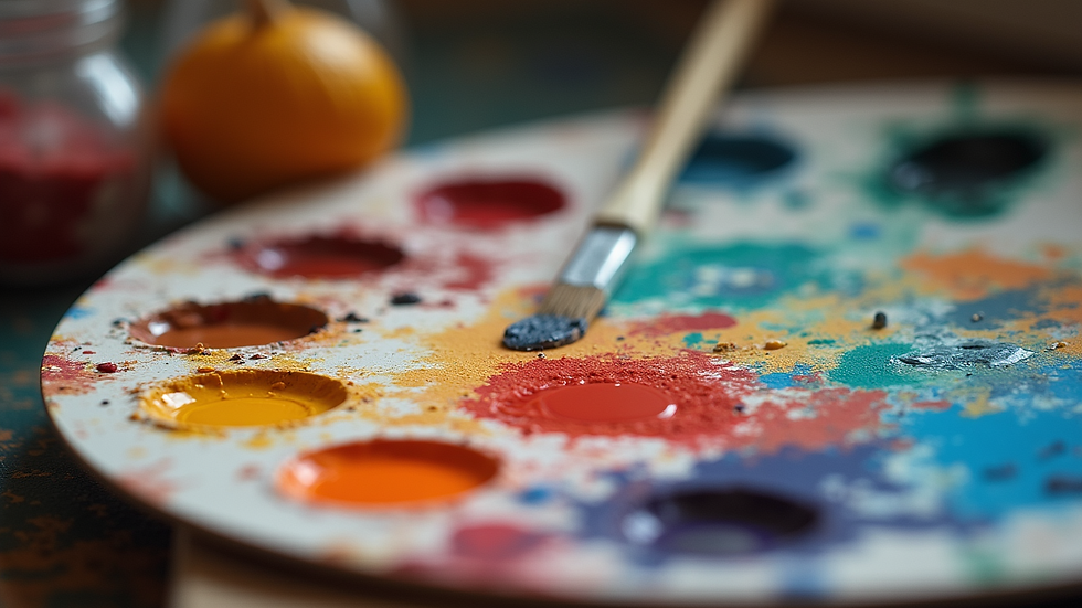 Eye-level view of a painter’s palette with vibrant colors