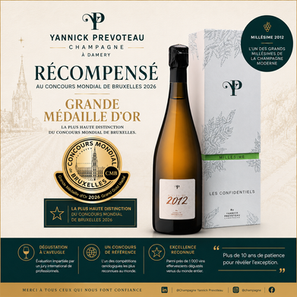 Millésime 2012 : le Champagne Yannick Prévoteau obtient la plus haute distinction du Concours Mondial de Bruxelles 2026