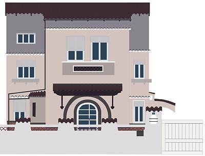 Façade de maison avec sa mise en couleur d'origine, avec intervention du coloriste
