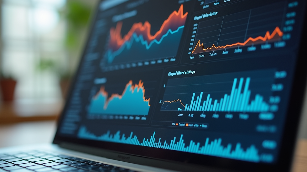 Close-up view of a laptop screen showing digital marketing analytics