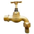Cobra Standard Brass Outdoor Hose Wall Tap 20mm, hose bib tap with a heavy pattern, low resistance type, 3/4 hose union, wingnut, and lining for 1/2 hose pipe, and a 3/4 BSP male iron connection end.