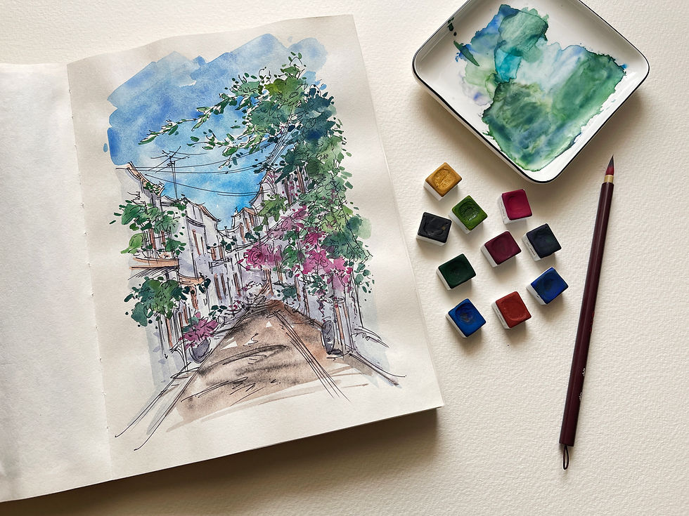 November 2022 - Thema: Urbane Skizzen malen mit handgemachten Aquarellfarben