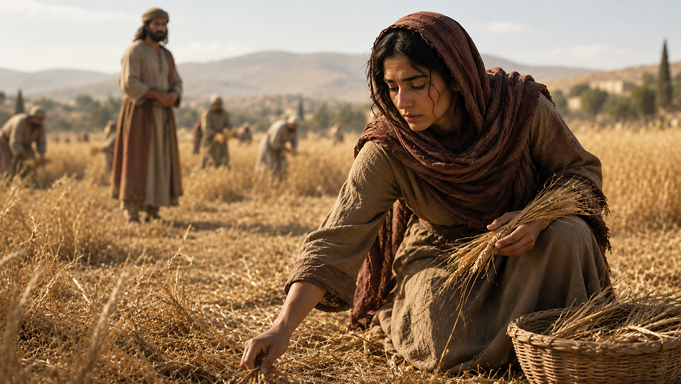 Ruth gleaning in the field of Boaz.
