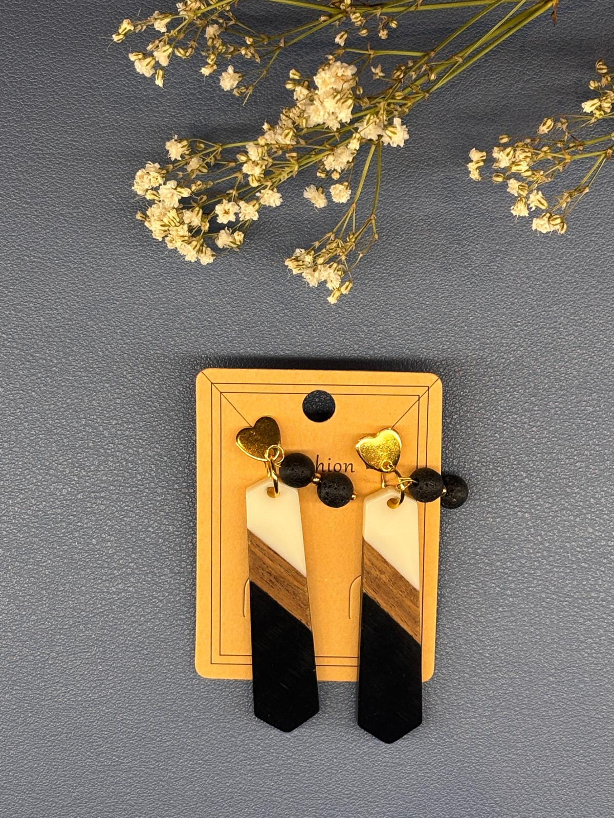 Boucles d'oreilles rectangulaires noir, bronze, blanc