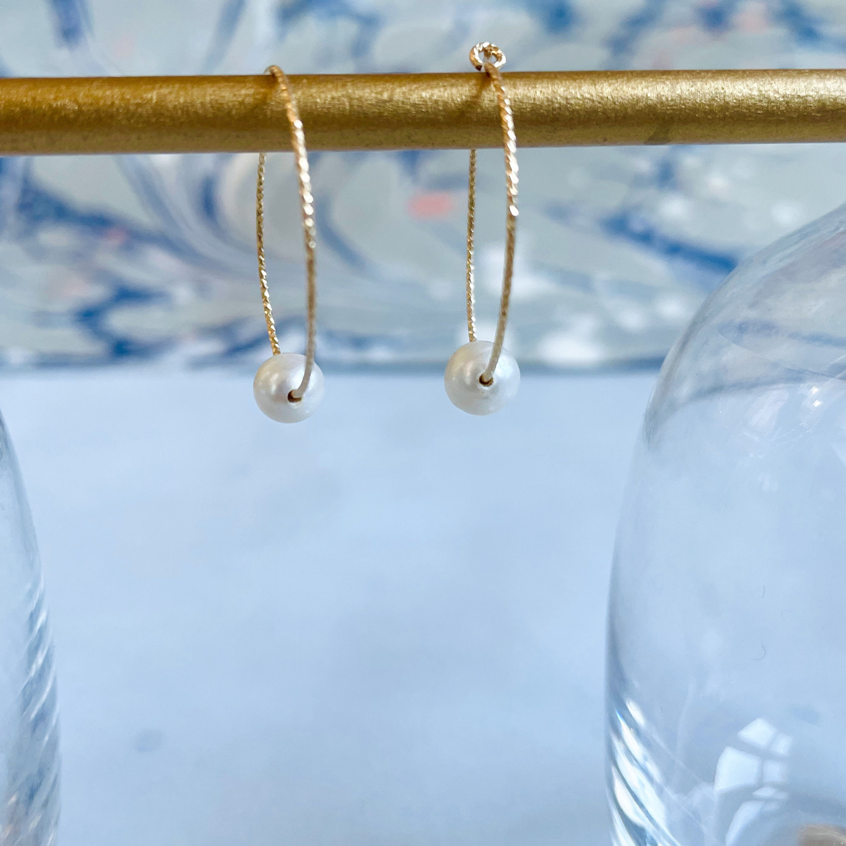 Gold Sparkle Hoops with Pearl