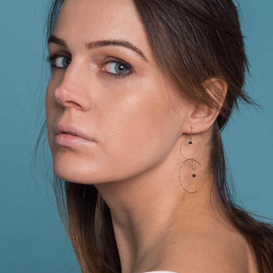 Thumbnail: Gold Infinity Hoops with Gemstone accent
