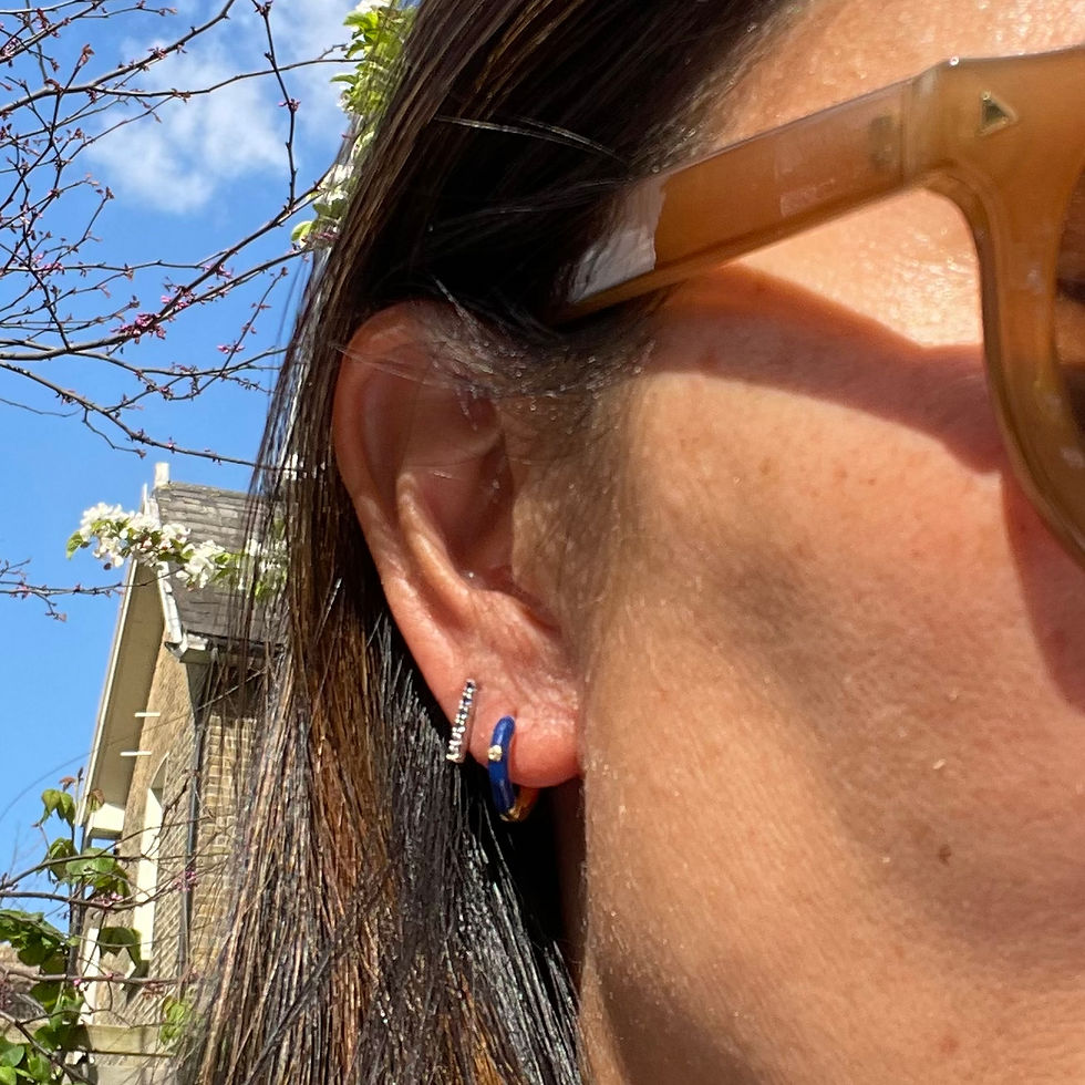 Thumbnail: Navy Enamel Huggie Hoops with CZ