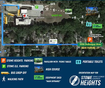Stowe Heights Elementary to Stowe Heights Challenge Course parking directory