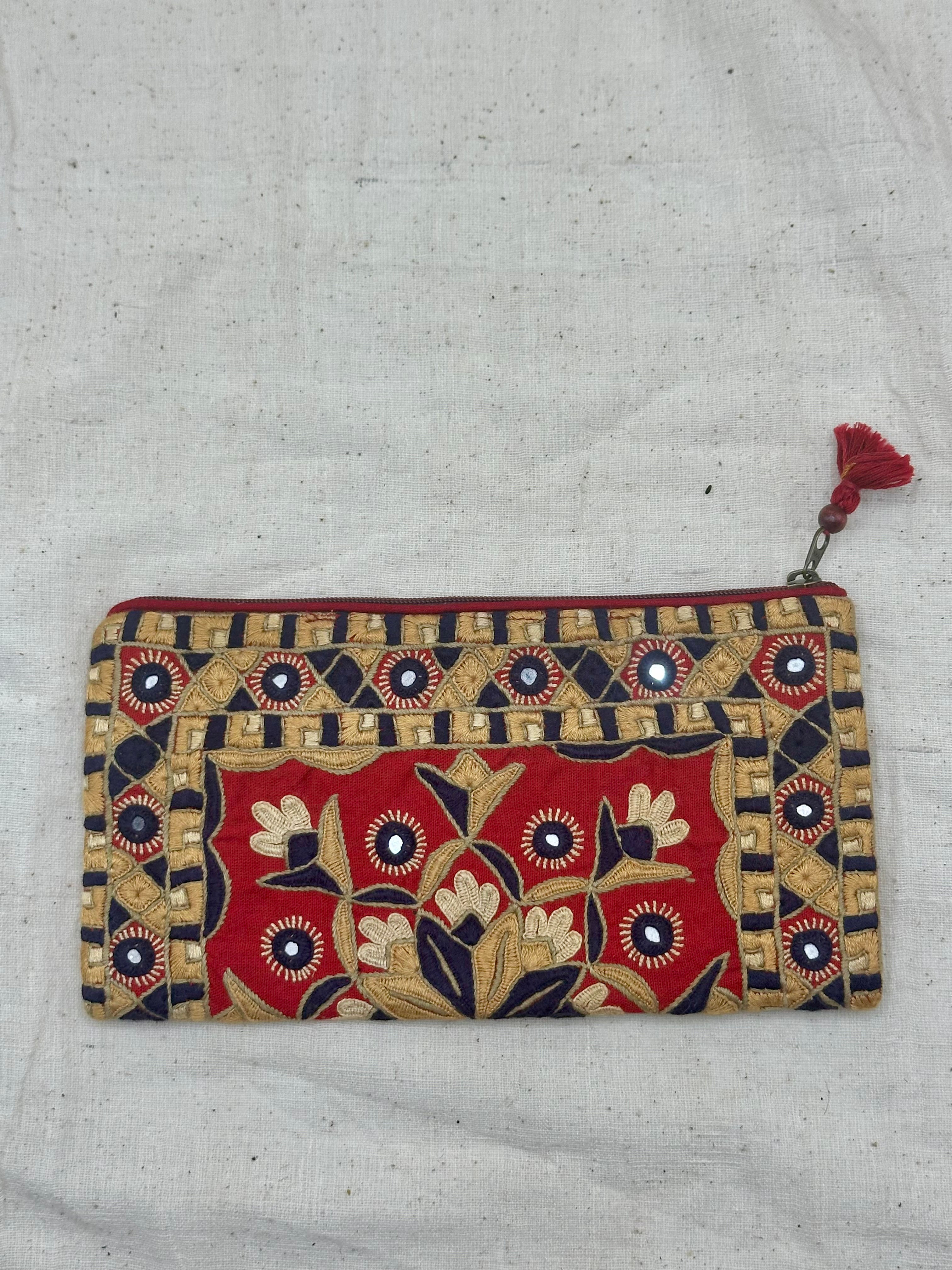 Embroidered zip pouch