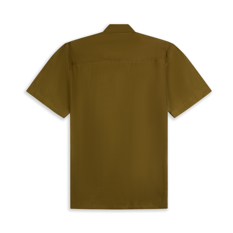 Thumbnail: Back view of the Golden Root shirt, featuring a rich golden hue from multiple dips in botanical dyes.
