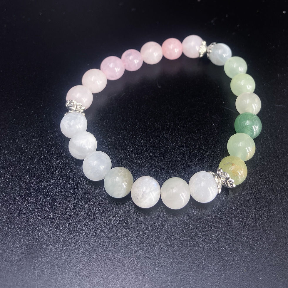 Thumbnail: Love crystal bracelet with rose quartz, rainbow moonstone and green aventurine for healing, love energy, manifestation and pr