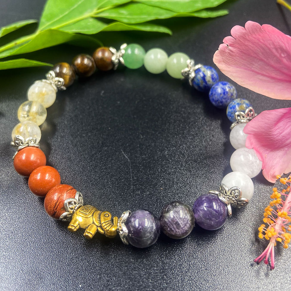 Thumbnail: 7 Chakra Healing Crystal Bracelet with Tibetan Mantra Charm for Energy Balance and Protection